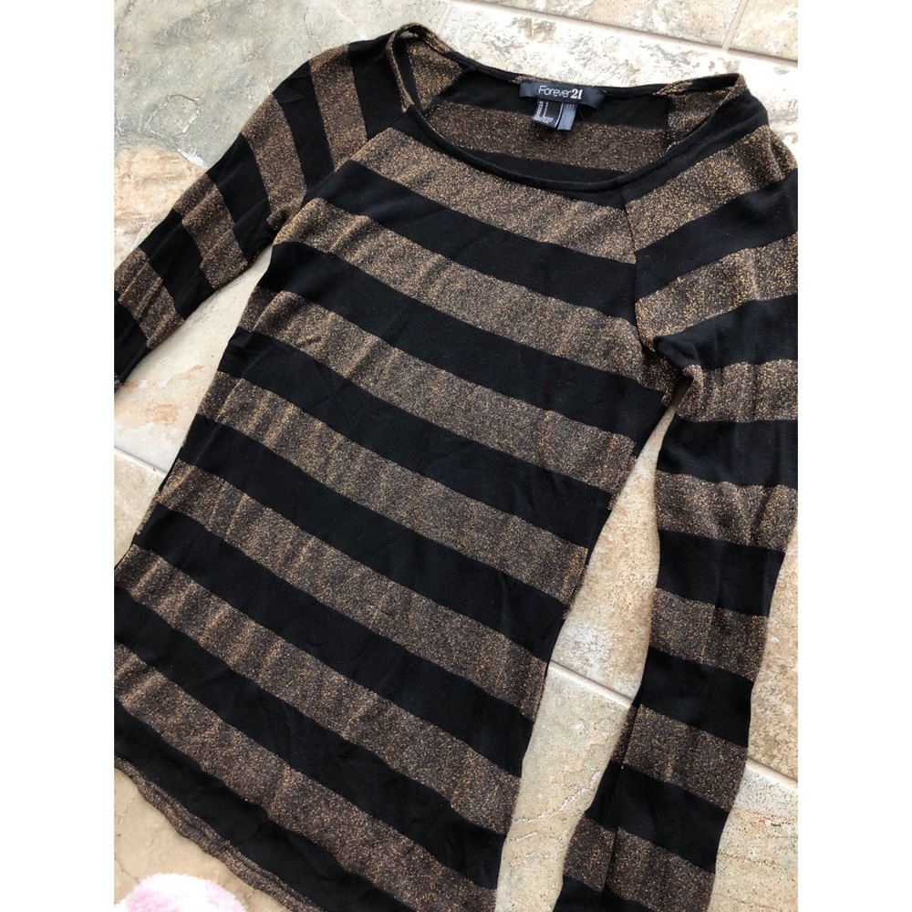 Forever 21 Long-sleeved Metallic Striped Shirt